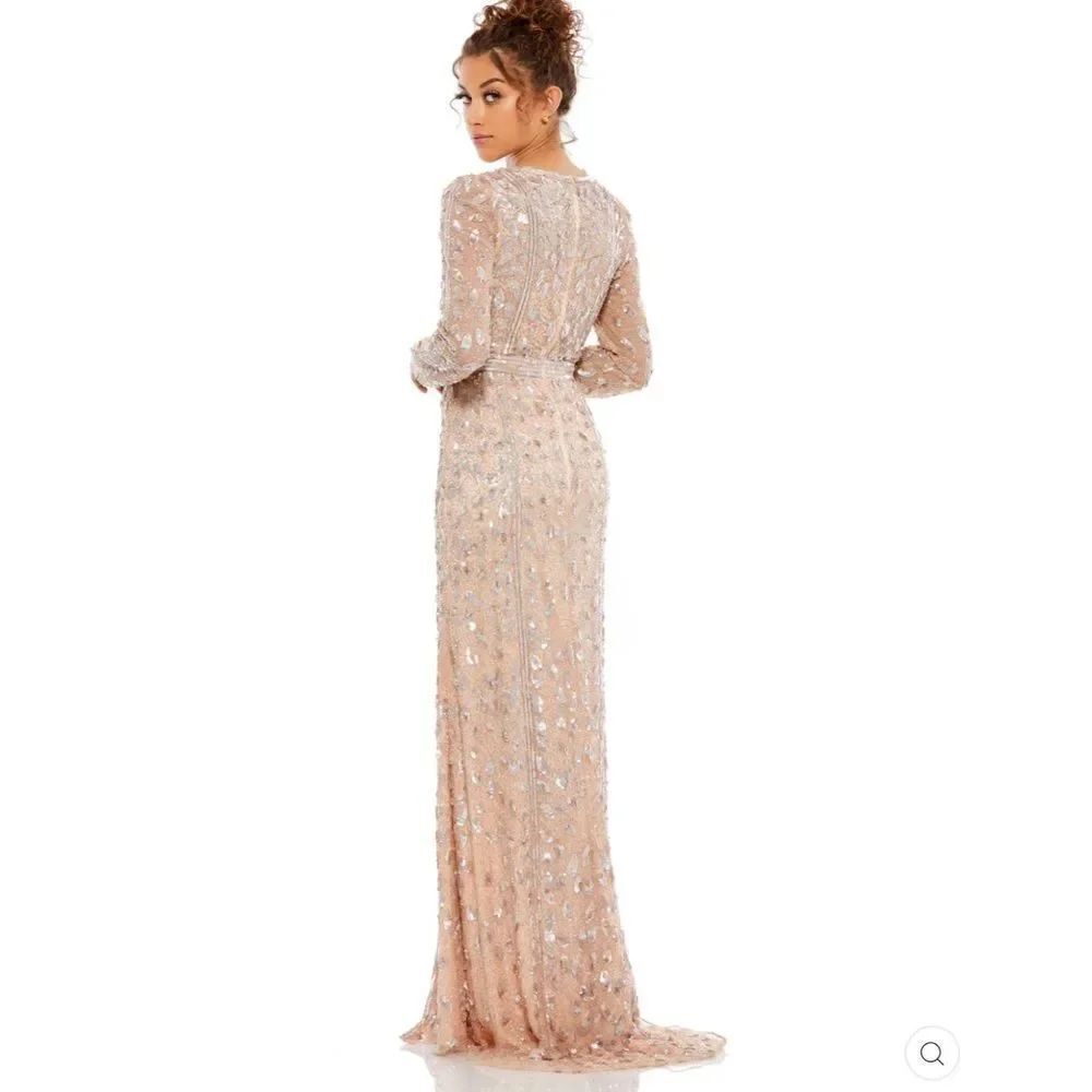 NWT Mac Duggal EMBELLISHED FRONT SLIT LONG SLEEVE GOWN ROSE Gold 12 - Picture 5 of 16